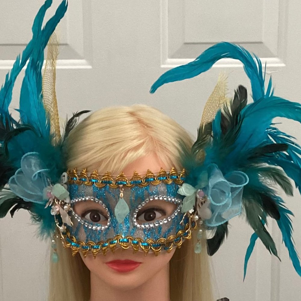 Beautiful handmade mask blue, green and gold OS